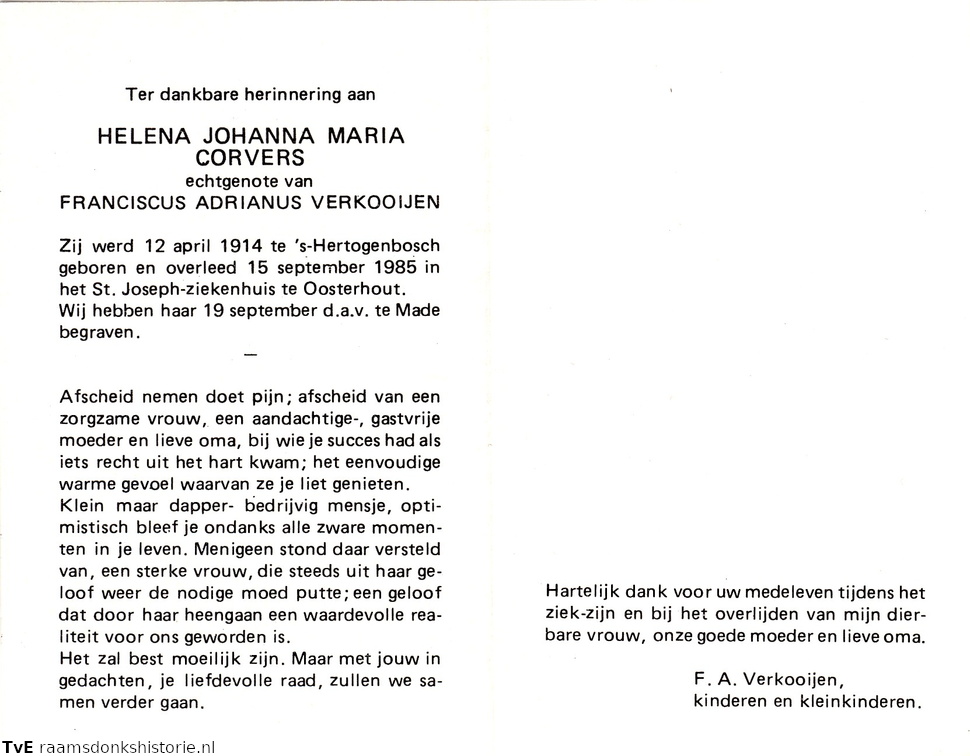 Helena Johanna Maria Corvers Franciscus Adrianus Verkooijen