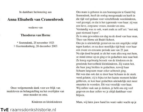 Anna Elisabeth van Cranenbroek Theodorus van Hoeve