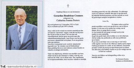Gerardus Hendricus Cremers Catharina Joanna Peeters