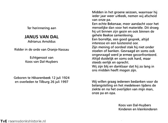 Adrianus Arnoldus van Dal Koos Huybers