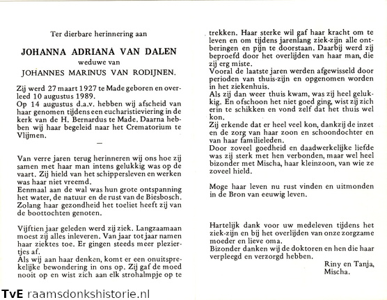 Johanna Adriana van Dalen Johannes Marinus van Rodijnen