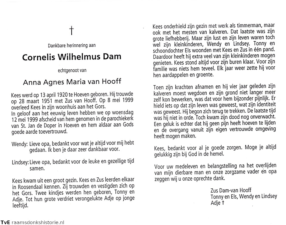Cornelis Wilhelmus Dam Anna Agnes Maria van Hooff