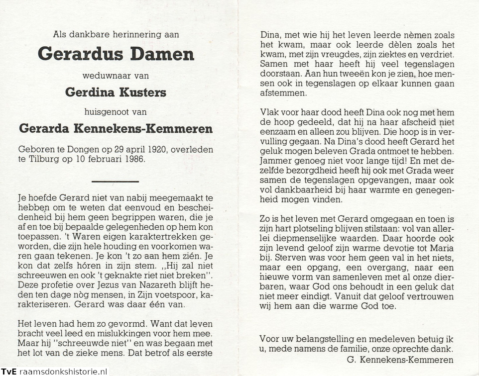 Gerardus Damen (vr)Gerarda Kemmeren-Gerdina Kusters