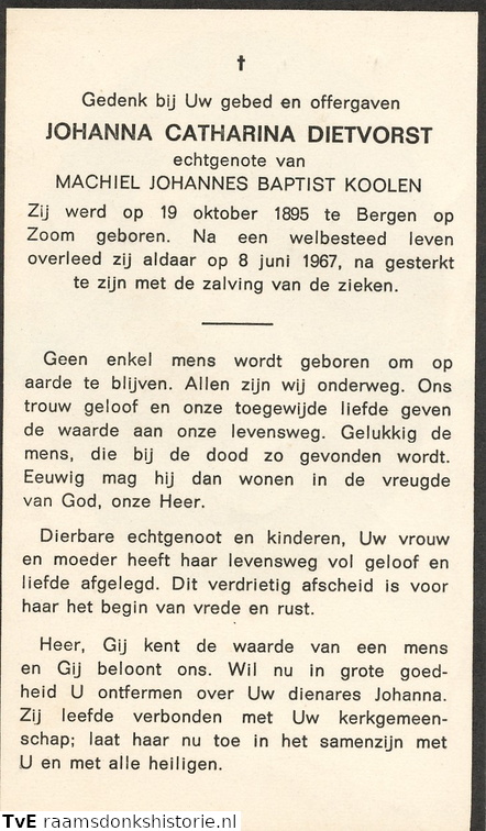 Johanna Catharina Dietvorst Machiel Johannes Baptist Koolen