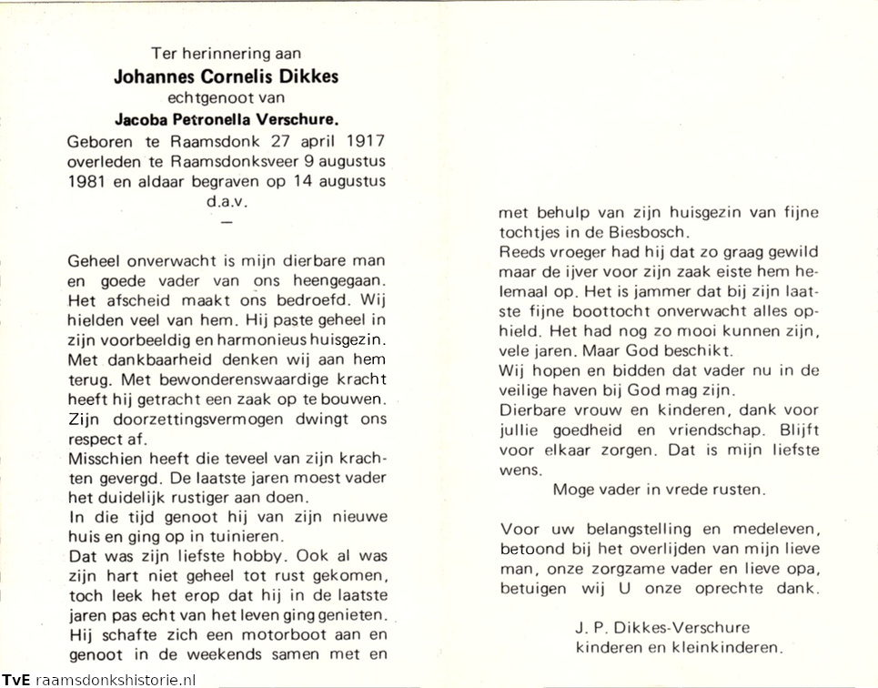Johannes Cornelis Dikkes Jacoba Petronella Verschure