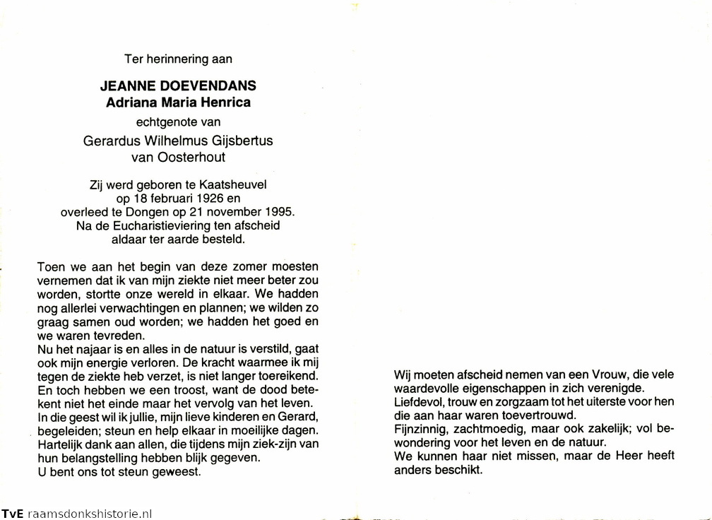 Adriana Maria Henrica Doevendans Gerardus Wilhelmus Gijsbertus van Oosterhout