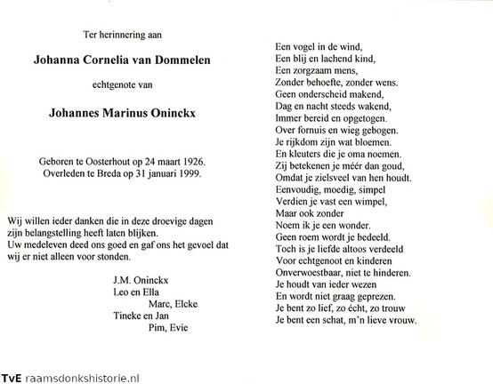 Johanna Cornelia van Dommelen Johannes Marinus Oninckx