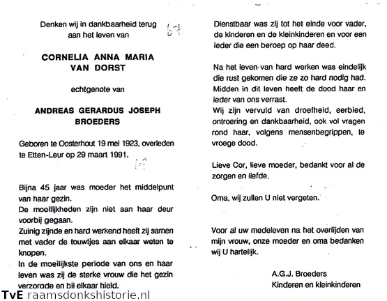 Cornelia Anna Maria van Dorst-Andreas Gerardus Joseph Broeders