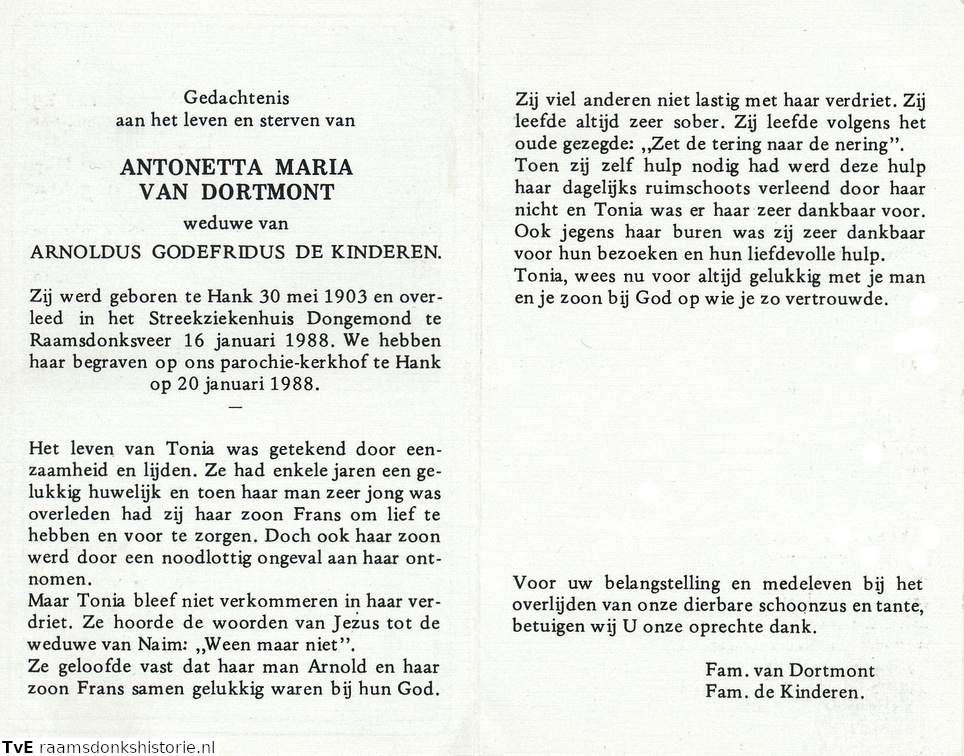 Antonetta Maria van Dortmont  Arnoldus Godefridus de Kinderen