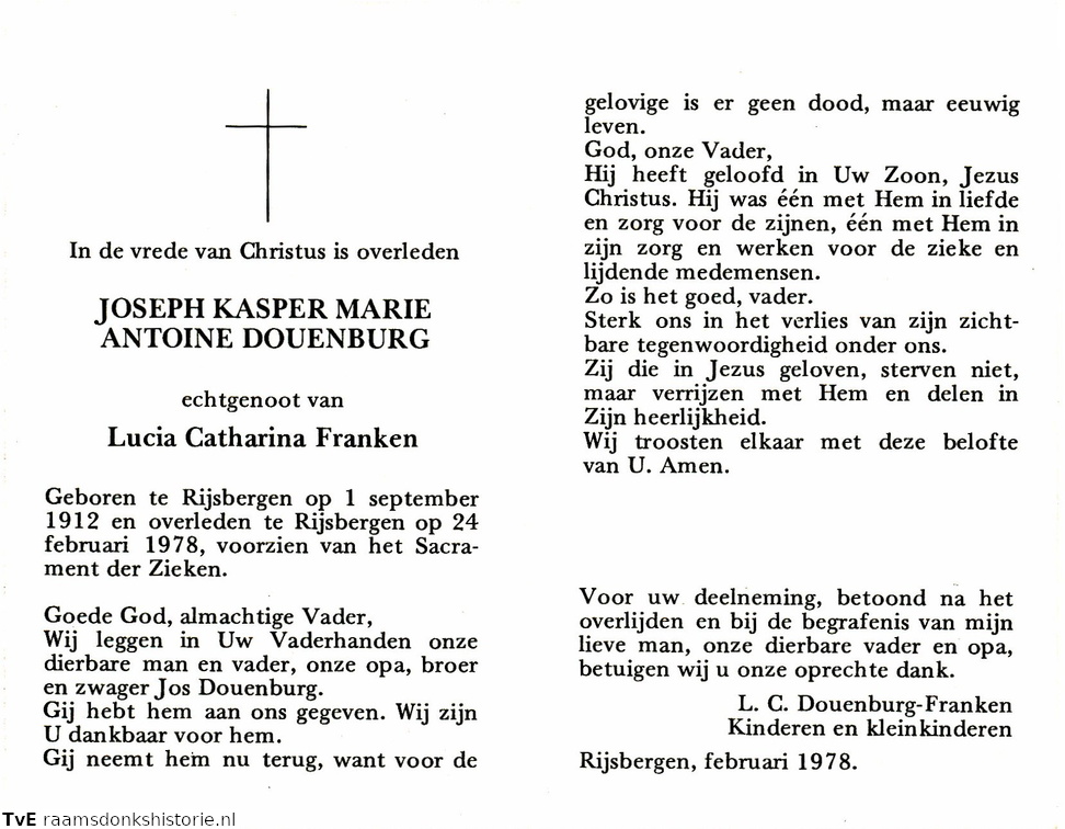 Joseph Kasper Maria Antoine Douenburg Lucia Catharina Franken
