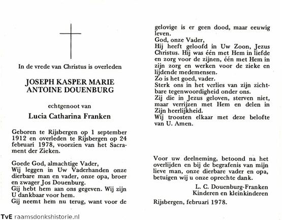 Joseph Kasper Maria Antoine Douenburg Lucia Catharina Franken
