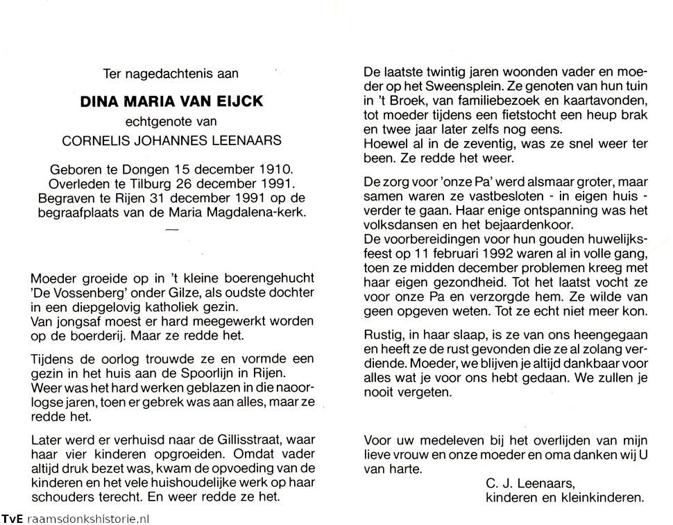 Dina Maria van Eijck- Cornelis Johannes Leenaars