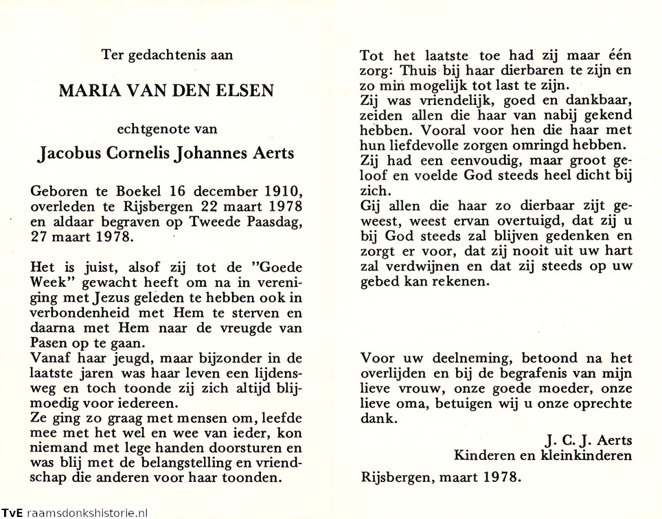Maria van den Elsen Jacobus Cornelis Johannes Aerts