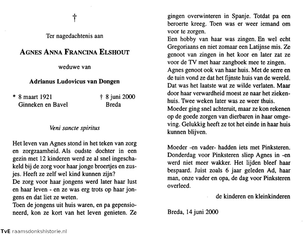 Agnes Anna Francina Elshout- Adrianus Ludovicus van Dongen