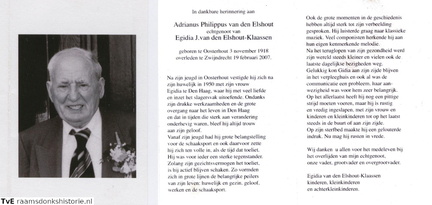 Adrianus Philippus van den Elshout- Egidia J. Klaassen