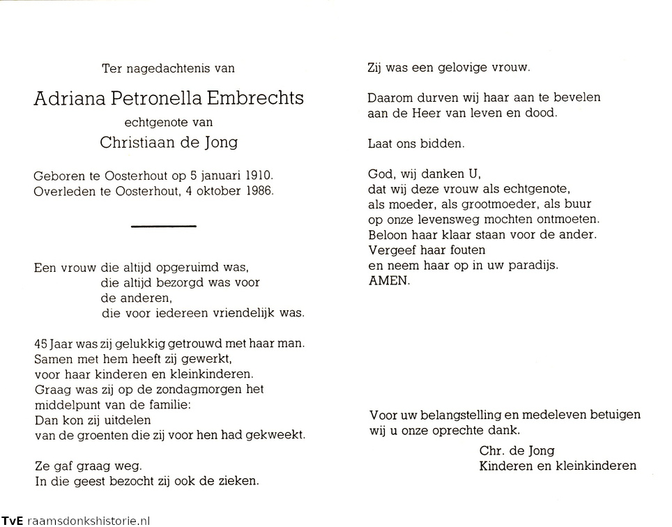 Adriana Petronella Embrechts- Christiaan de Jong