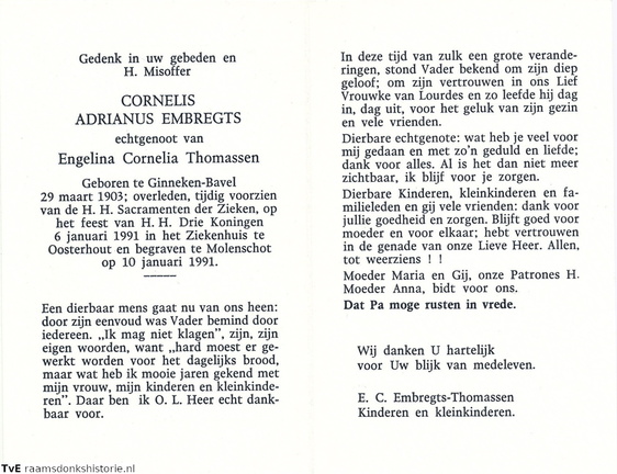 Cornelis Adrianus Embregts Engelina Cornelia Thomassen