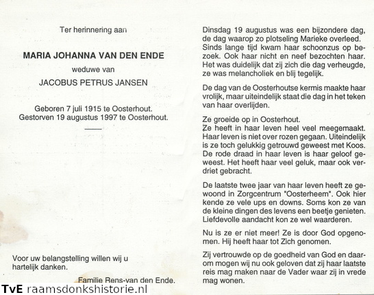 Maria Johanna van den Ende Jacobus Petrus Jansen