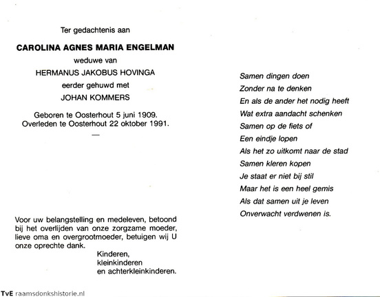 Carolina Agnes Maria van Enschot- Hermanus Jakobus Hovinga - Johan Kommers