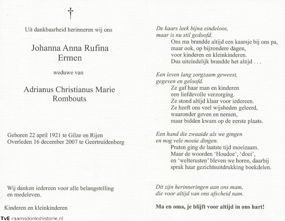 Johanna Anna Rufina Ermen- Adrianus Christianus Marie Rombouts