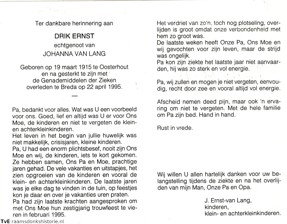 Drik Ernst- Johanna van Lang