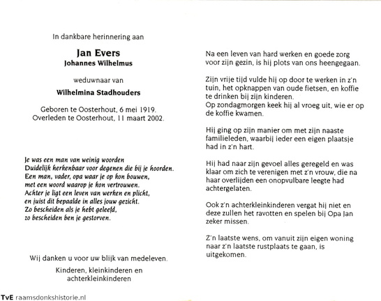 Johannes Wilhelmus Evers- Wilhelmina Stadhouders