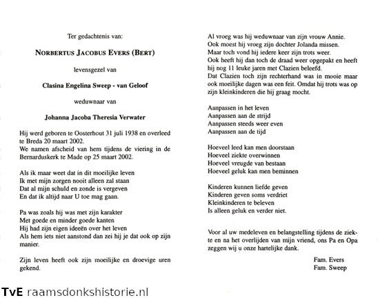 Norbertus Jacobus Evers- (vr)Clasina Engelina van Geloof- Johanna Jacoba Theresia Verwater