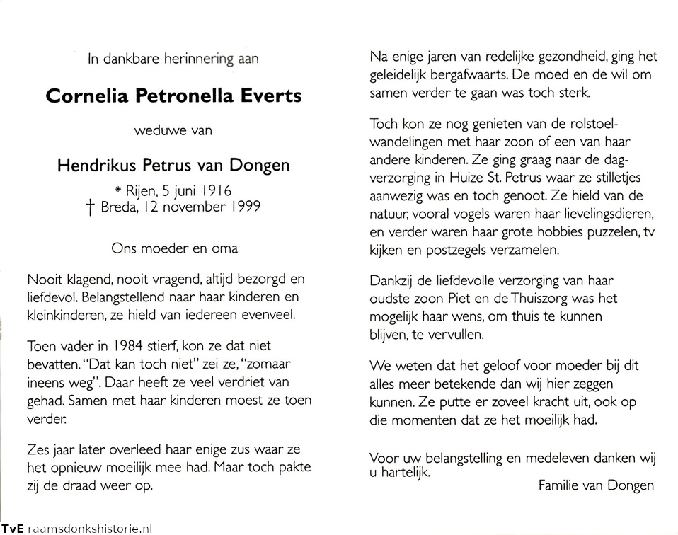 Cornelia Petronella Everts- Hendrikus Petrus van Dongen