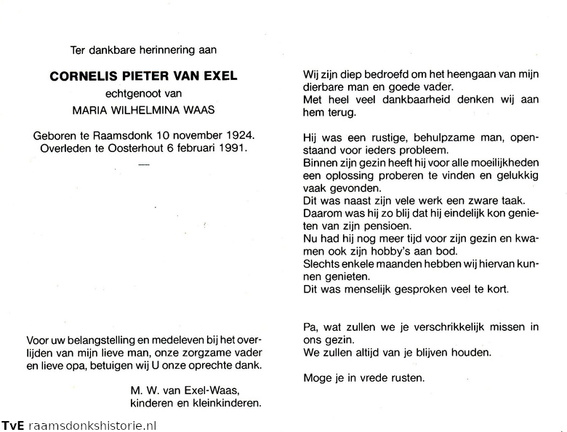 Cornelis Pieter van Exel- Maria Wilhelmina Waas