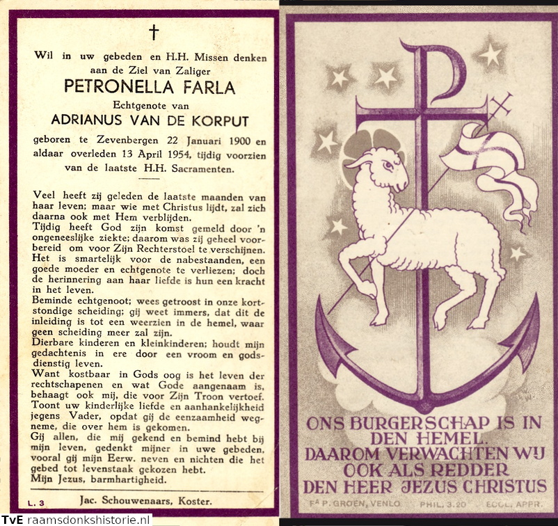 Petronella Farla- Adrianus van de Korput