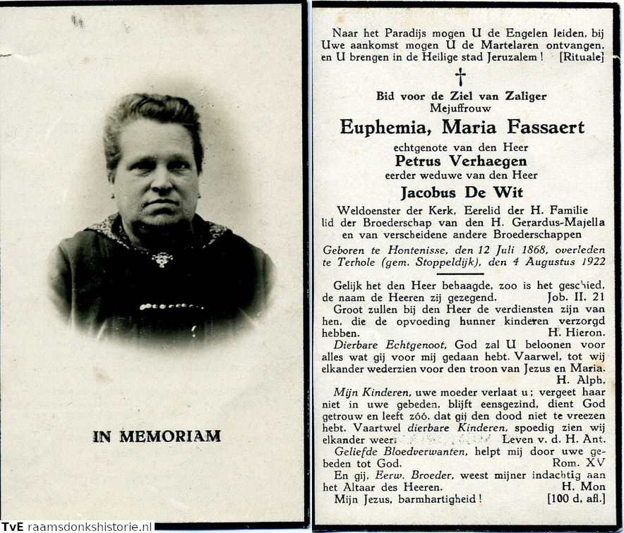 Euphemia Maria Fassaert- Petrus Verhaegen - Jacobus de Wit