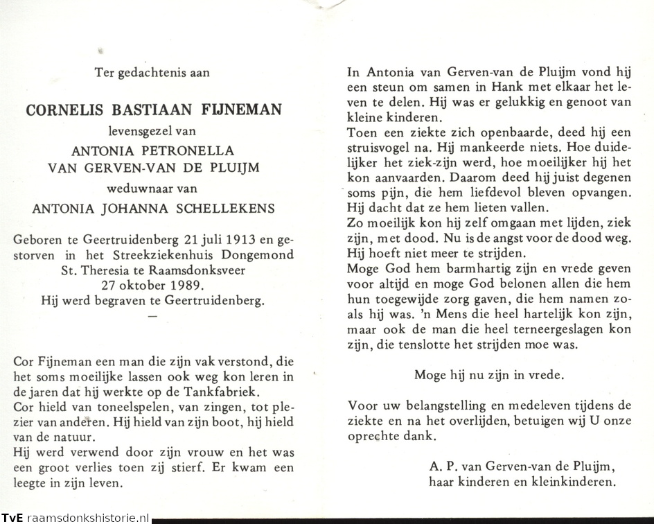 Cornelis Bastiaan Fijneman- Antonia Petronella van der Pluijm (vr)- Antonia Johanna Schellekens