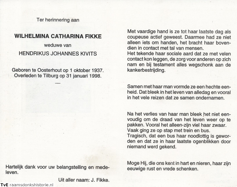 Wilhelmina Catharina Fikke- Hendrikus Johannes Kivits