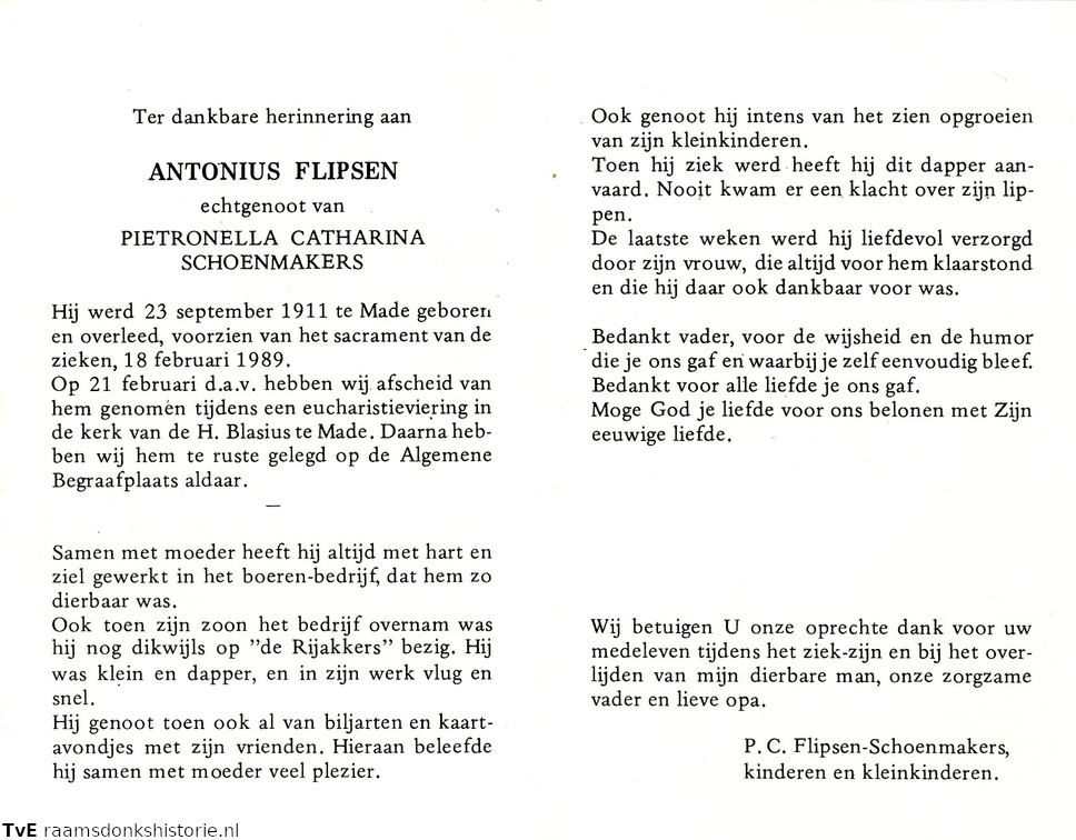 Antonius Flipsen- Pietronella Catharina Schoenmakers