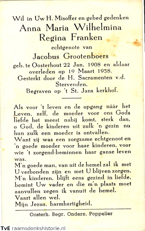 Anna Maria Wilhelmina Regina Franken- Jacobus Grootenboers