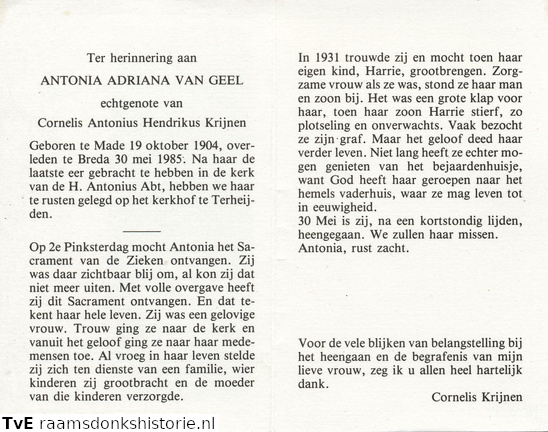 Antonia Adriana Geel- Cornelis Antonius Hendrikus Krijnen