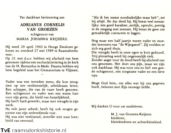 Adrianus Cornelis van Groezen Maria Johanna Keijzers