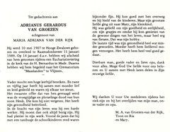 Adrianus Gerardus van Groezen Maria Adriana van der Rijk