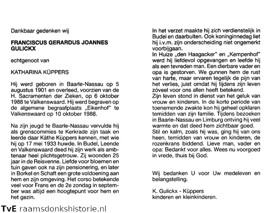 Franciscus Gerardus Joannes Gulickx Katharina Küppers