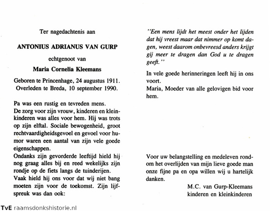 Antonius Adrianus van Gurp Maria Cornelia Kleemans