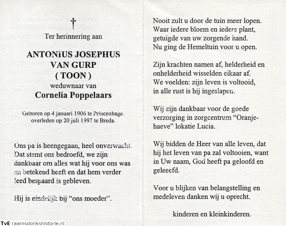 Antonius Josephus van Gurp Cornelia Poppelaars