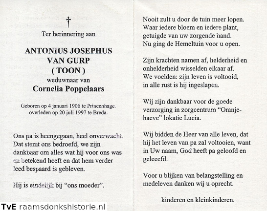 Antonius Josephus van Gurp Cornelia Poppelaars