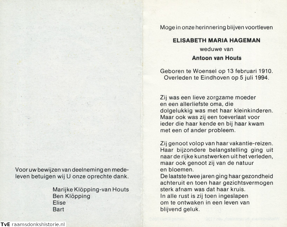 Elisabeth Maria Hageman Antoon van Houts