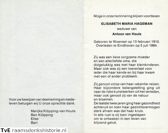 Elisabeth Maria Hageman Antoon van Houts
