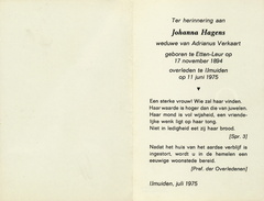 Johanna Hagens Adrianus Verkaart