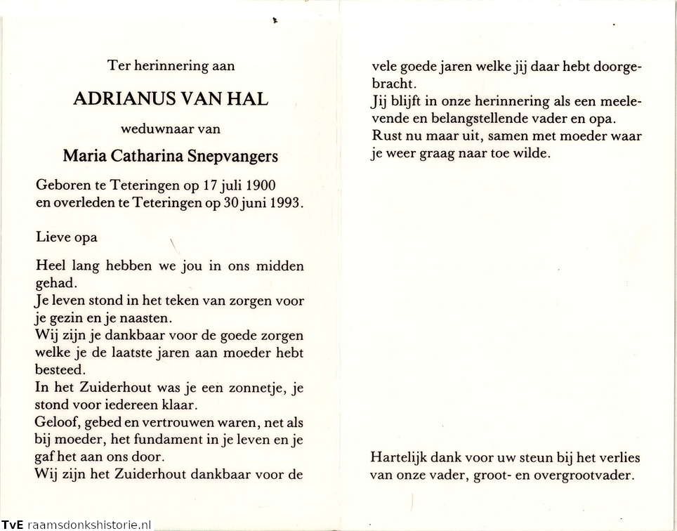 Adrianus van Hal Maria Catharina Snepvangers