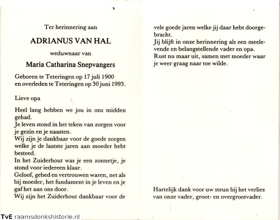 Adrianus van Hal Maria Catharina Snepvangers