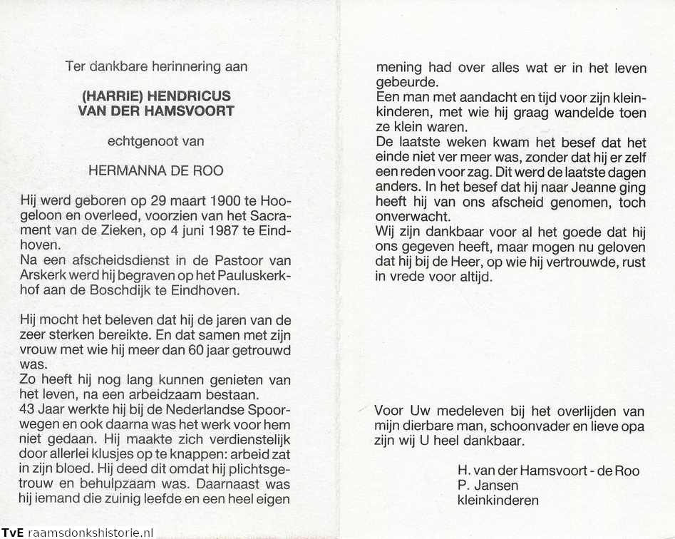 Hendricus van der Hamsvoort Hermanna de Roo