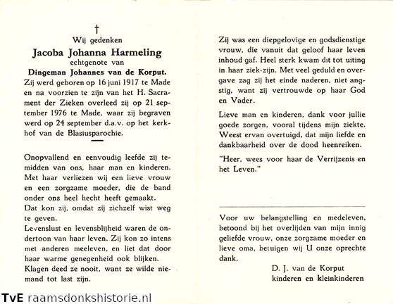 Jacoba Johanna Harmeling Dingeman Johannes van de Korput