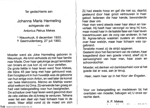 Johanna Maria Harmeling Antonius Petrus Mekes